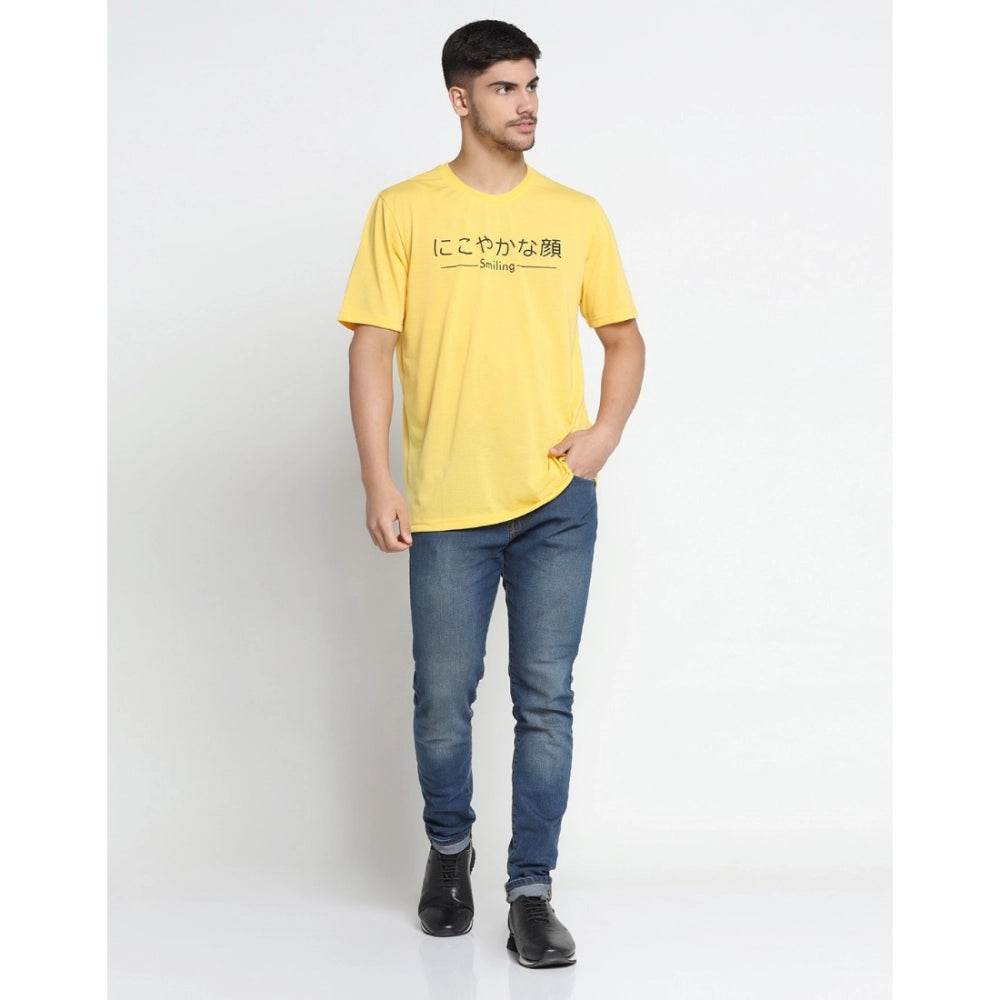 Generic Men's Casual Half Sleeve Printed Cotton Blended Round Neck T-shirt (Yellow) - MYLUXURY LANE ENTERPRISE