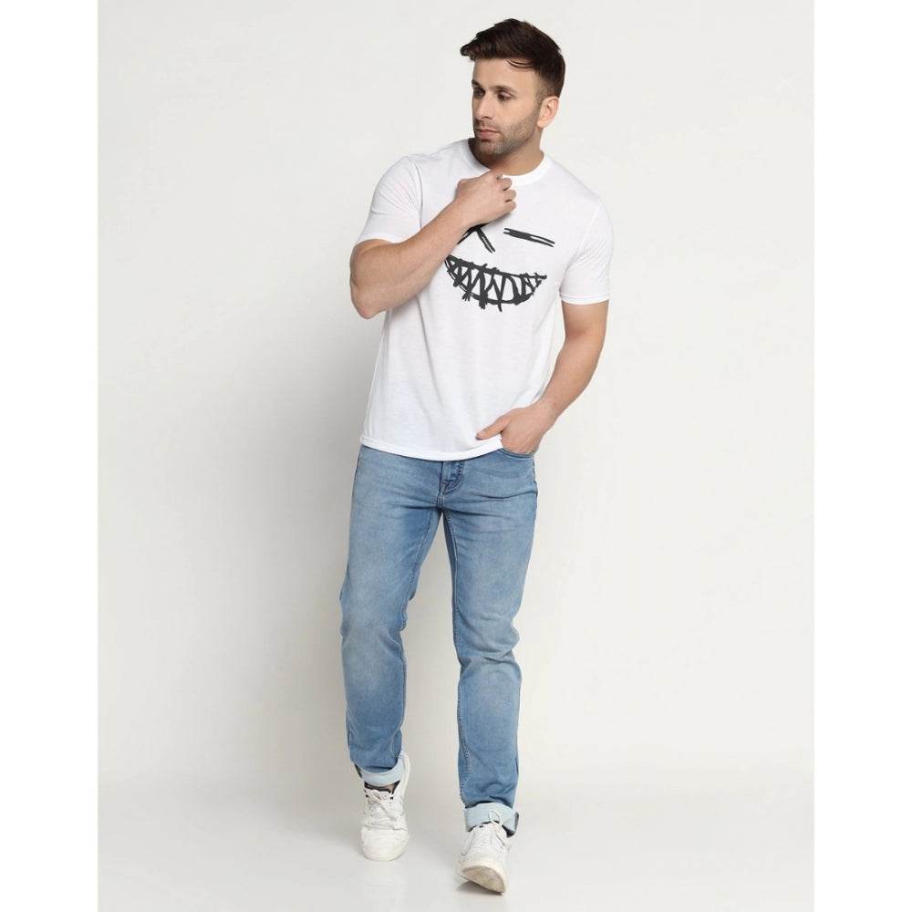 Generic Men's Casual Half Sleeve Printed Cotton Blended Round Neck T-shirt (White) - MYLUXURY LANE ENTERPRISE
