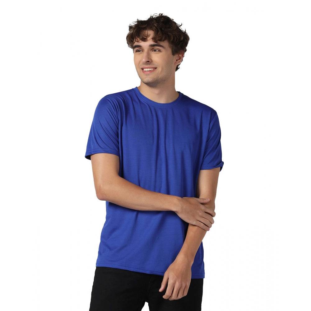 Generic Men's Casual Half Sleeve Solid Polyester Round Neck T-shirt (Royal) - MYLUXURY LANE ENTERPRISE