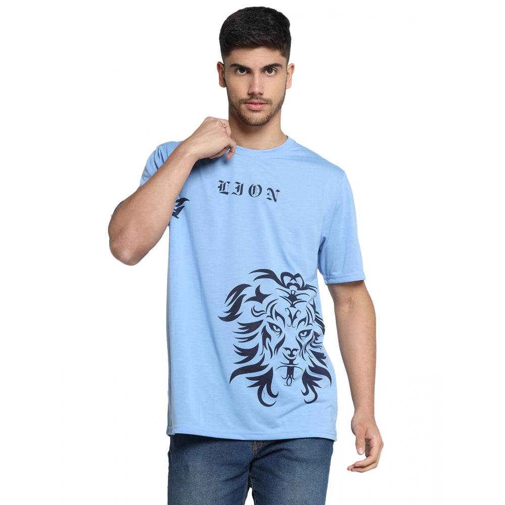Generic Men's Casual Half Sleeve Printed Cotton Blended Round Neck T-shirt (Sky) - MYLUXURY LANE ENTERPRISE