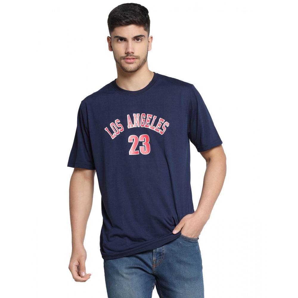 Generic Men's Casual Half Sleeve Printed Cotton Blended Round Neck T-shirt (Navy) - MYLUXURY LANE ENTERPRISE