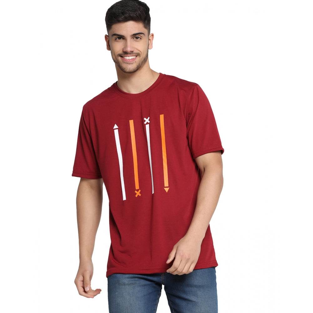Generic Men's Casual Half Sleeve Printed Cotton Blended Round Neck T-shirt (Maroon) - MYLUXURY LANE ENTERPRISE