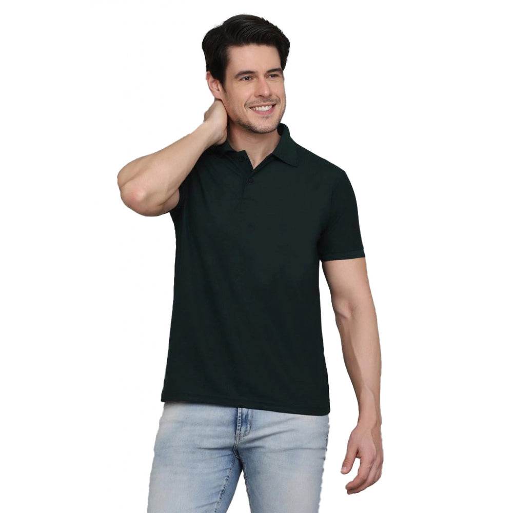 Generic Men's Casual Half Sleeve Solid Cotton Blended Polo Neck T-shirt (Green) - MYLUXURY LANE ENTERPRISE