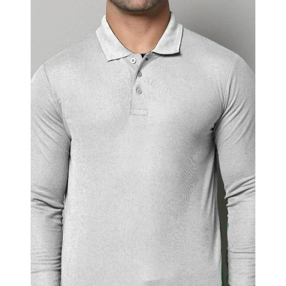 Generic Men's Casual Full Sleeve Solid Cotton Blended Polo Neck T-shirt (L.Grey) - MYLUXURY LANE ENTERPRISE