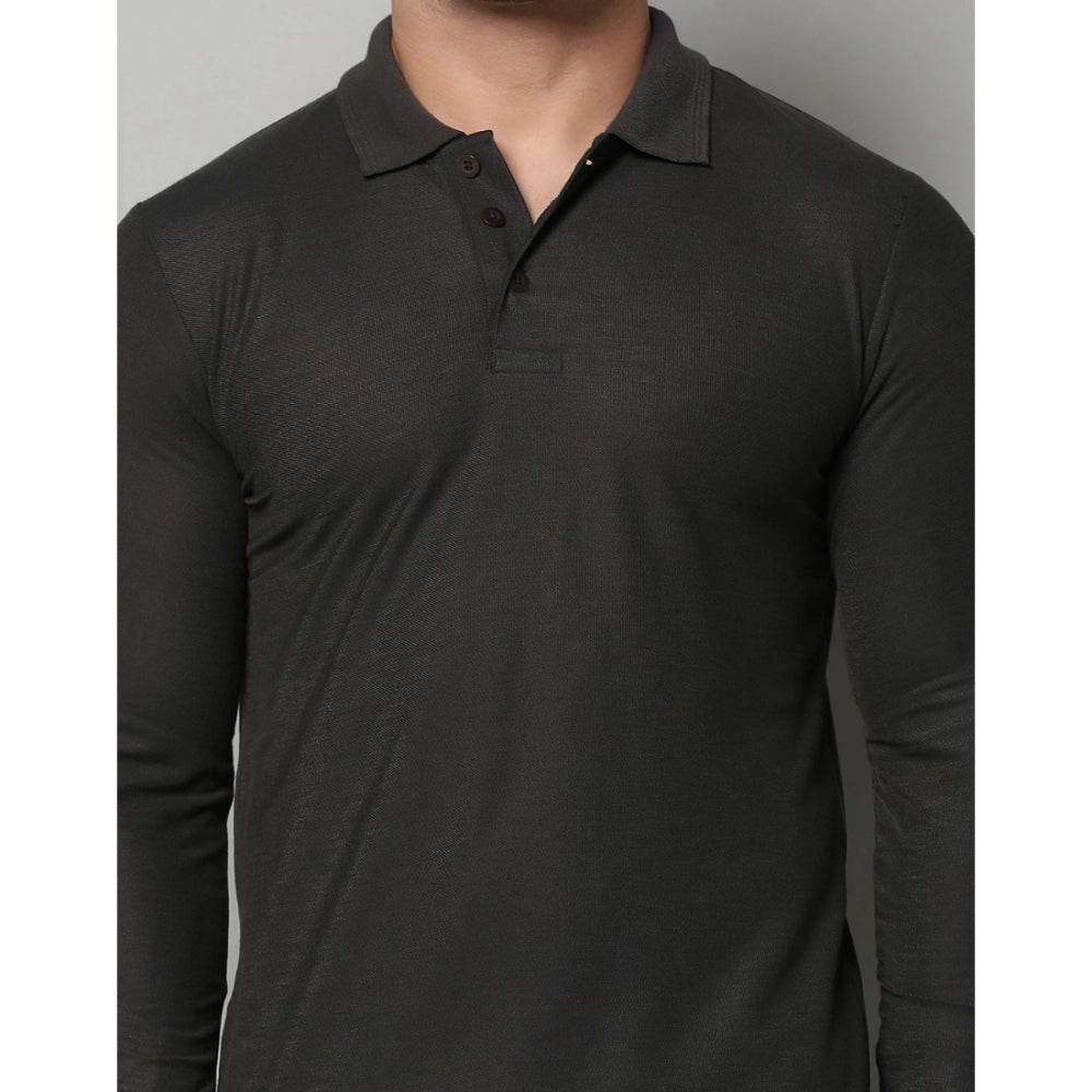 Generic Men's Casual Full Sleeve Solid Cotton Blended Polo Neck T-shirt (D.Grey) - MYLUXURY LANE ENTERPRISE