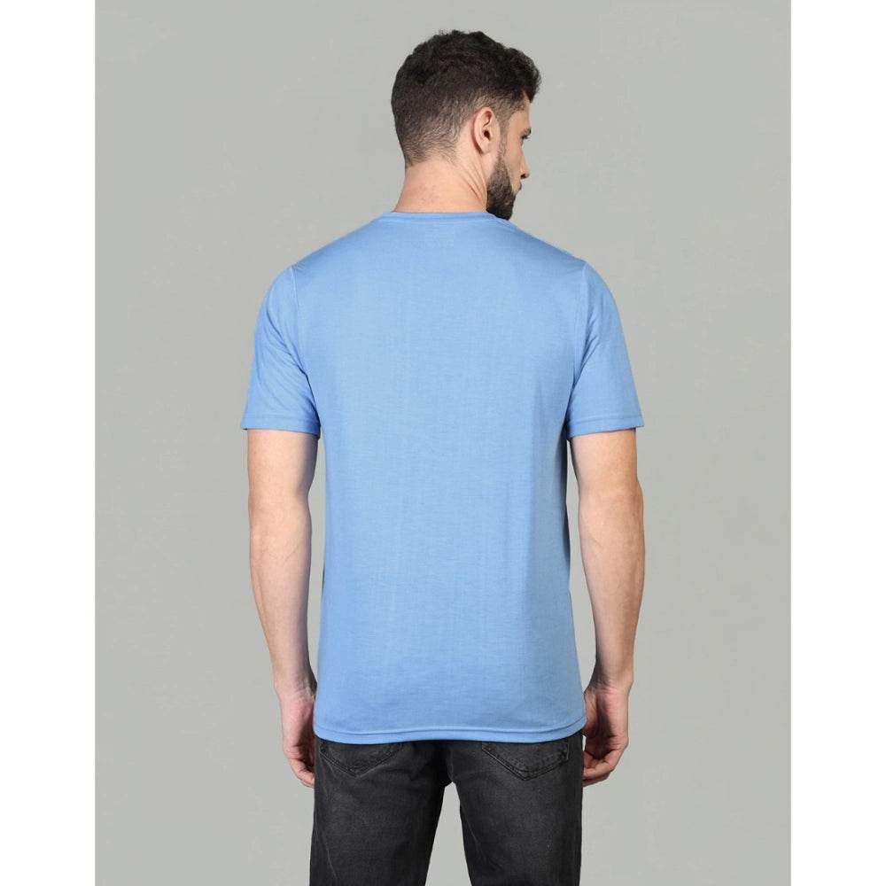 Generic Men's Casual Half Sleeve Solid Cotton Blended Round Neck T-shirt (Sky) - MYLUXURY LANE ENTERPRISE