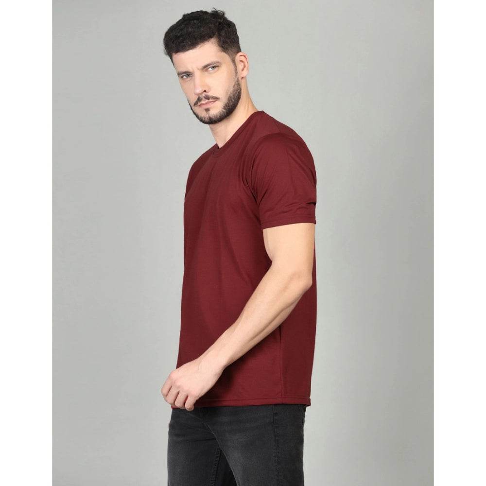 Generic Men's Casual Half Sleeve Solid Cotton Blended Round Neck T-shirt (Maroon) - MYLUXURY LANE ENTERPRISE
