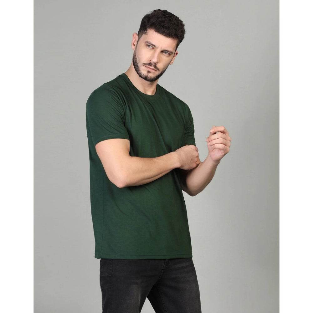 Generic Men's Casual Half Sleeve Solid Cotton Blended Round Neck T-shirt (B.Green) - MYLUXURY LANE ENTERPRISE