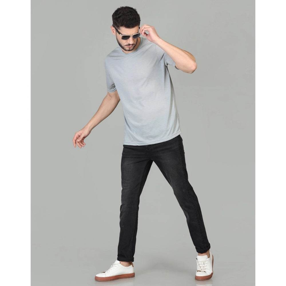 Generic Men's Casual Half Sleeve Solid Cotton Blended Round Neck T-shirt (Grey) - MYLUXURY LANE ENTERPRISE