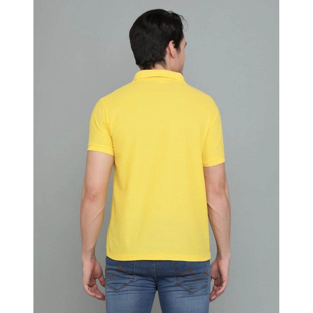 Generic Men's Casual Half Sleeve Solid Cotton Blended Polo Neck T-shirt (Yellow) - MYLUXURY LANE ENTERPRISE