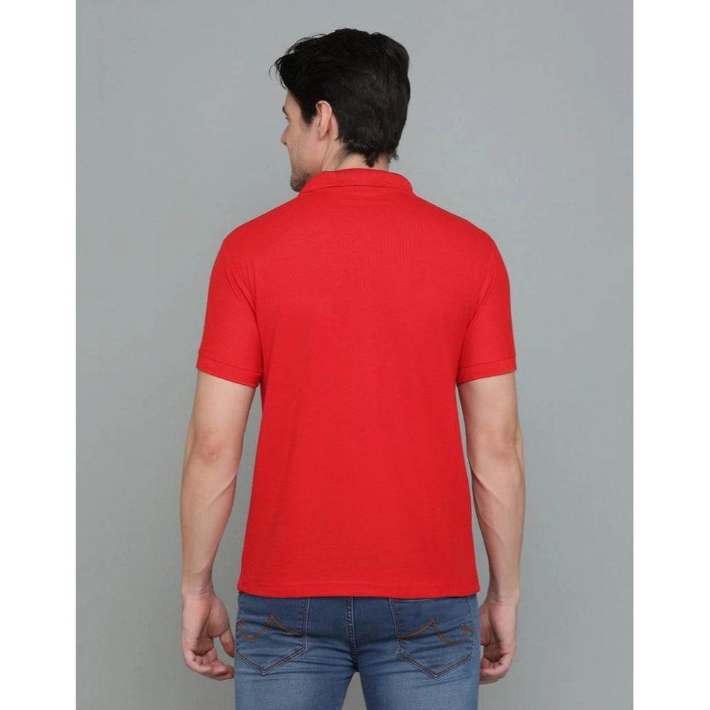 Generic Men's Casual Half Sleeve Solid Cotton Blended Polo Neck T-shirt (Red) - MYLUXURY LANE ENTERPRISE