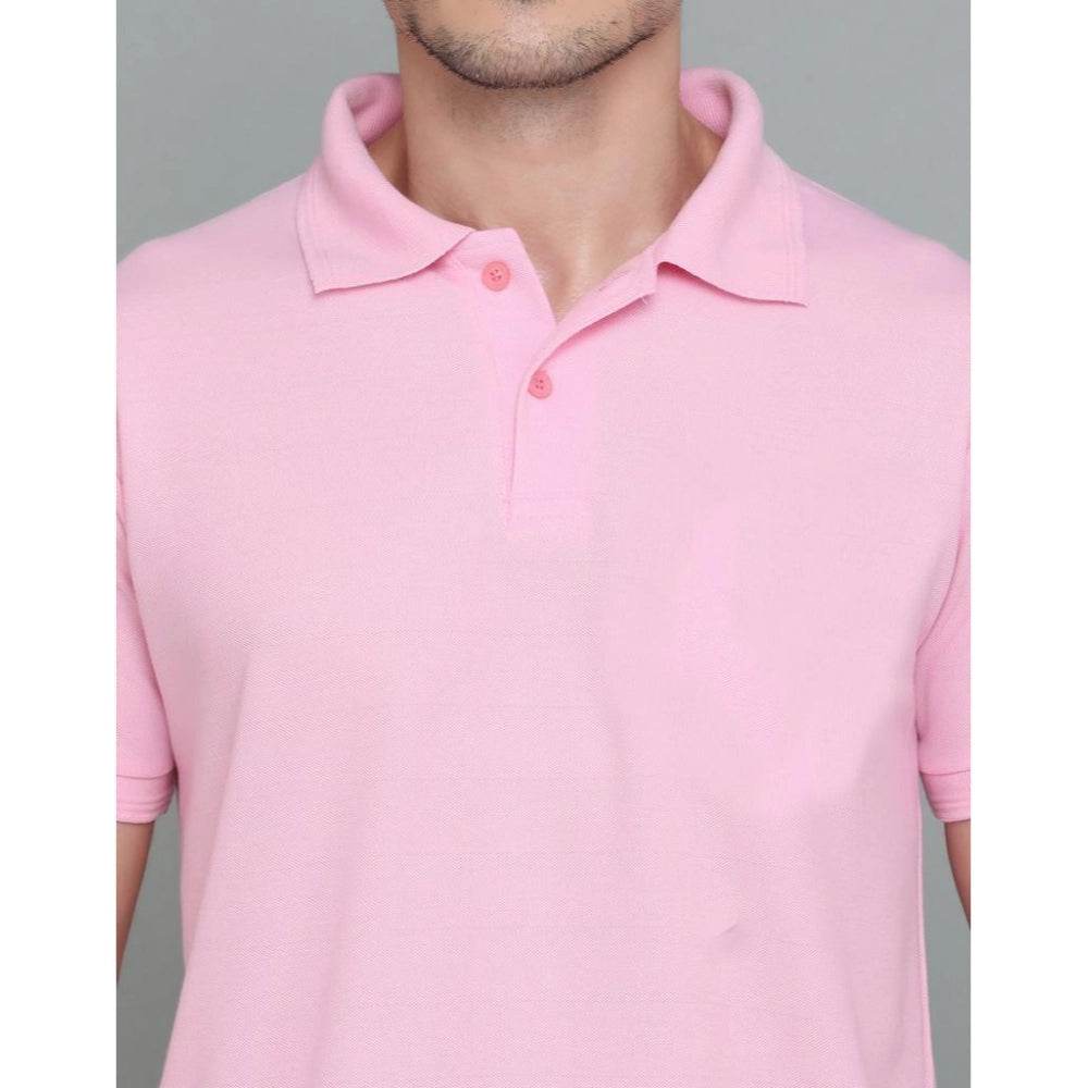 Generic Men's Casual Half Sleeve Solid Cotton Blended Polo Neck T-shirt (Pink) - MYLUXURY LANE ENTERPRISE