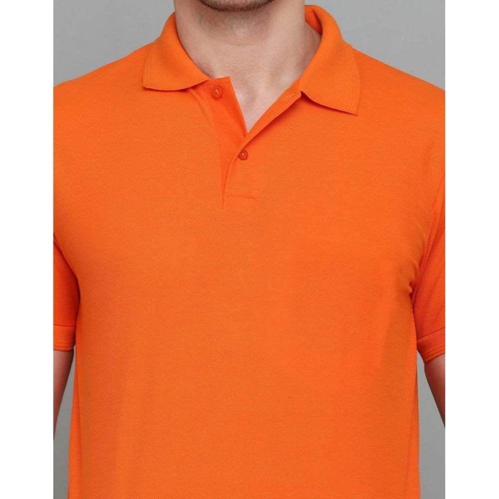 Generic Men's Casual Half Sleeve Solid Cotton Blended Polo Neck T-shirt (Orange) - MYLUXURY LANE ENTERPRISE