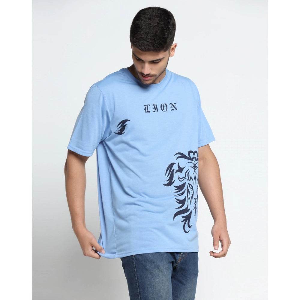 Generic Men's Casual Half Sleeve Printed Cotton Blended Round Neck T-shirt (Sky) - MYLUXURY LANE ENTERPRISE