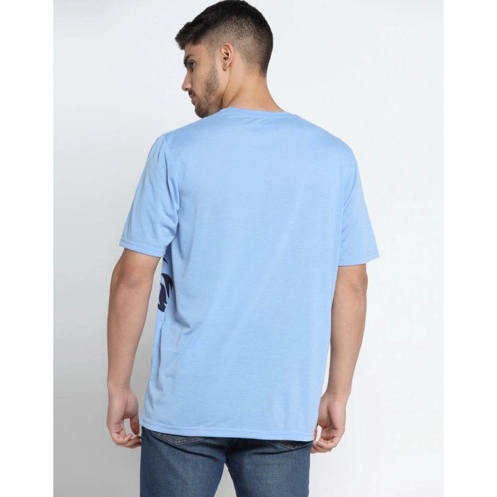 Generic Men's Casual Half Sleeve Printed Cotton Blended Round Neck T-shirt (Sky) - MYLUXURY LANE ENTERPRISE