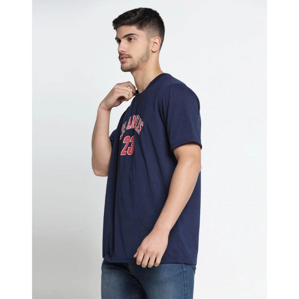 Generic Men's Casual Half Sleeve Printed Cotton Blended Round Neck T-shirt (Navy) - MYLUXURY LANE ENTERPRISE