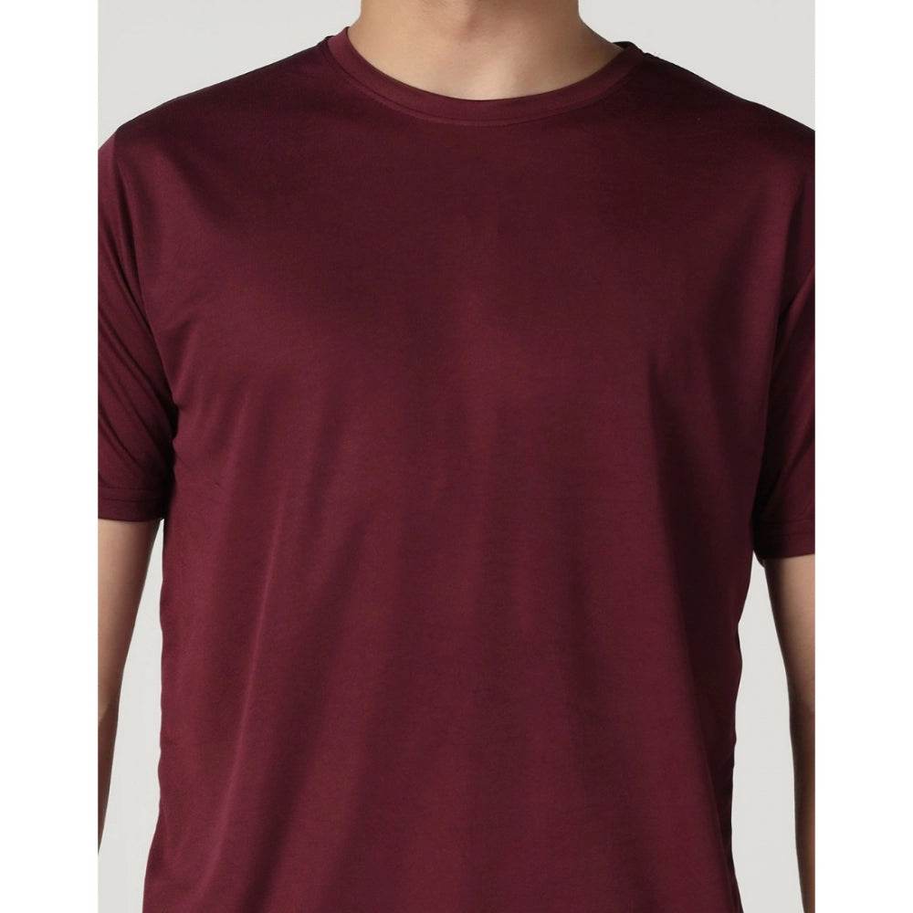 Generic Men's Casual Half Sleeve Solid Polyester Round Neck T-shirt (Maron) - MYLUXURY LANE ENTERPRISE