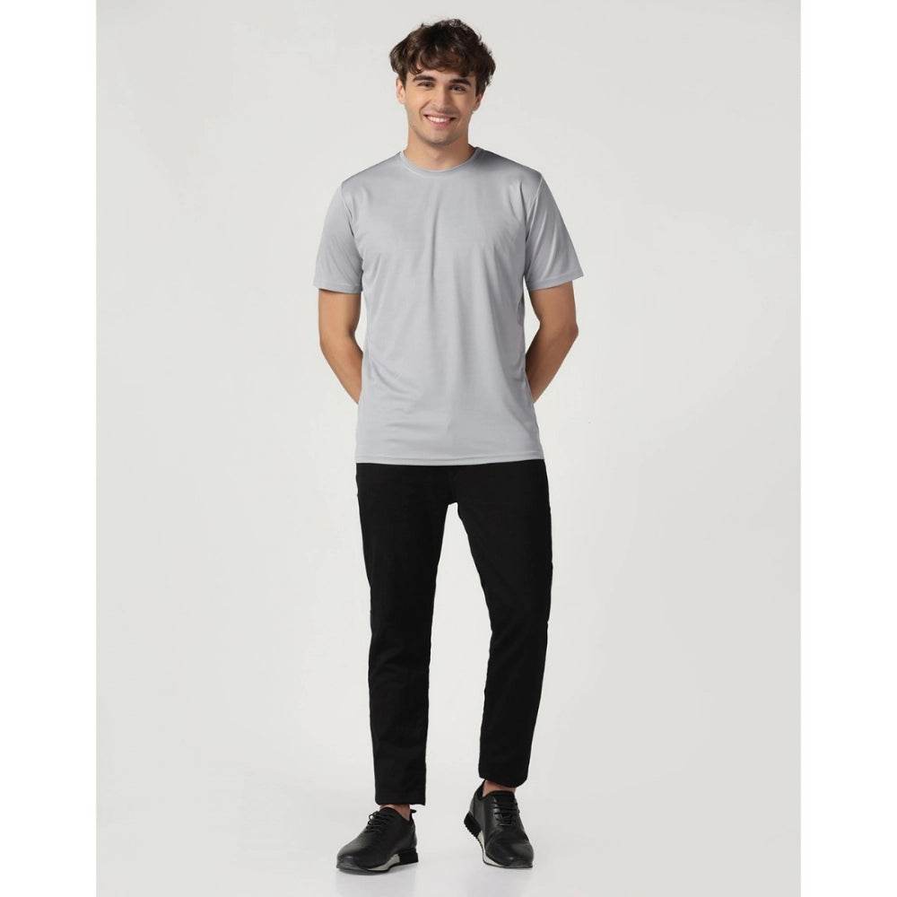 Generic Men's Casual Half Sleeve Solid Polyester Round Neck T-shirt (Lgrey) - MYLUXURY LANE ENTERPRISE