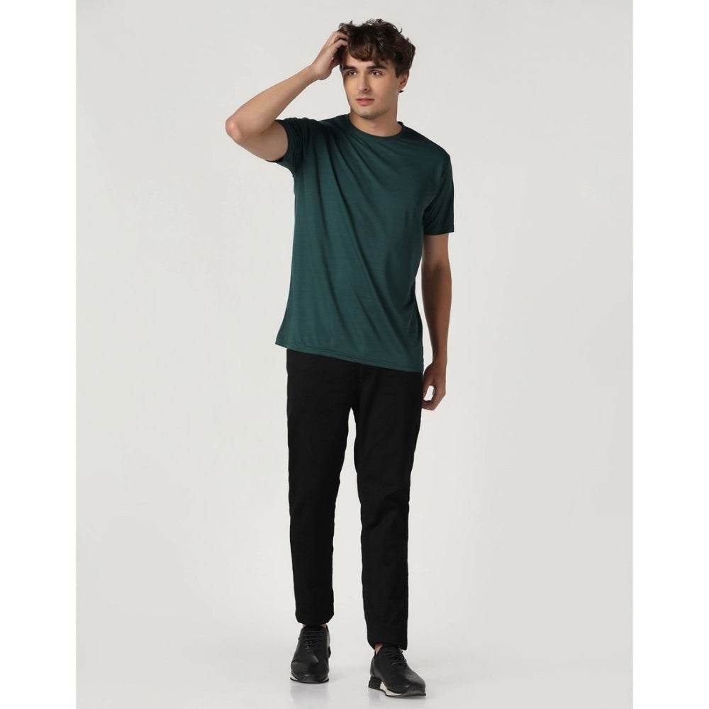 Generic Men's Casual Half Sleeve Solid Polyester Round Neck T-shirt (Green) - MYLUXURY LANE ENTERPRISE