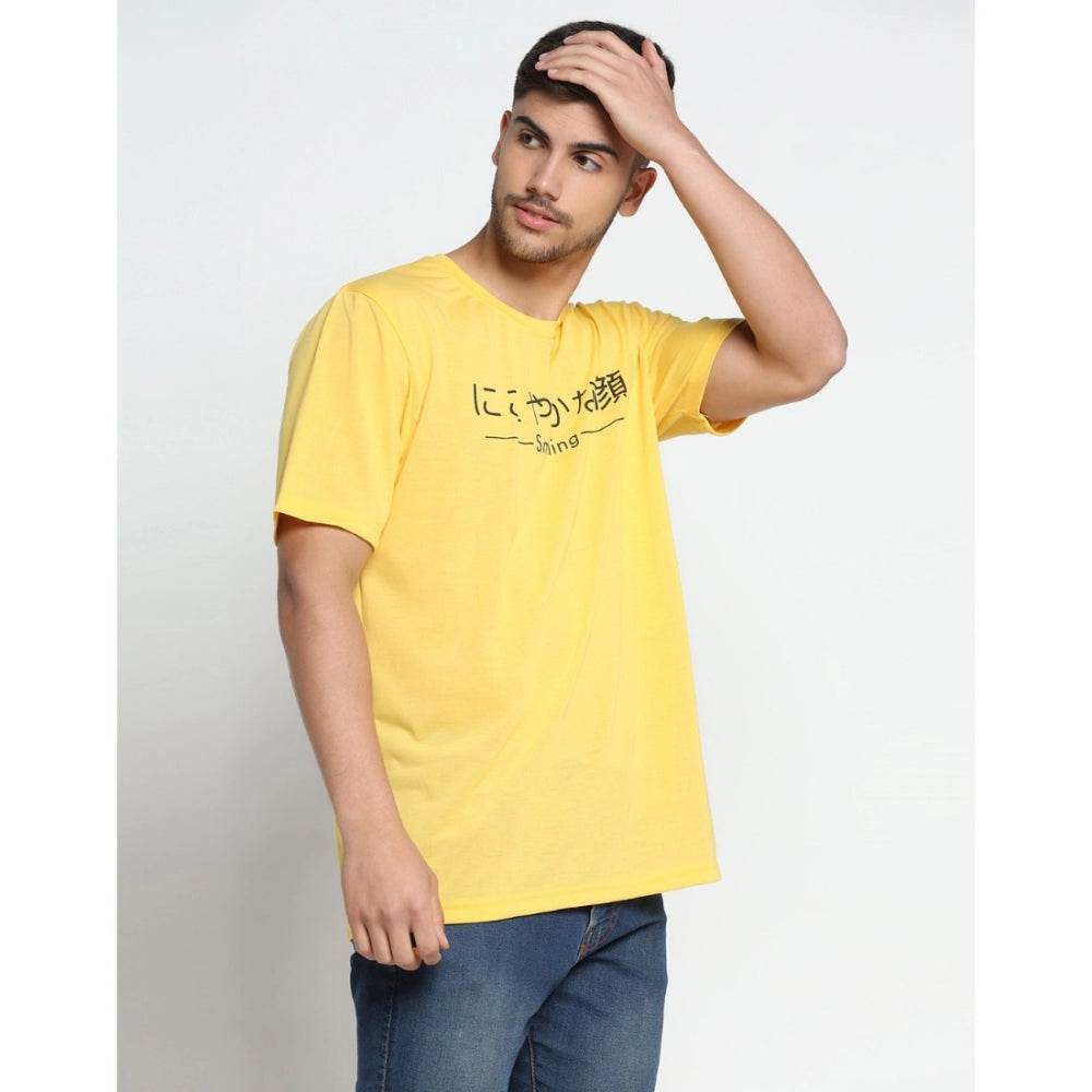 Generic Men's Casual Half Sleeve Printed Cotton Blended Round Neck T-shirt (Yellow) - MYLUXURY LANE ENTERPRISE