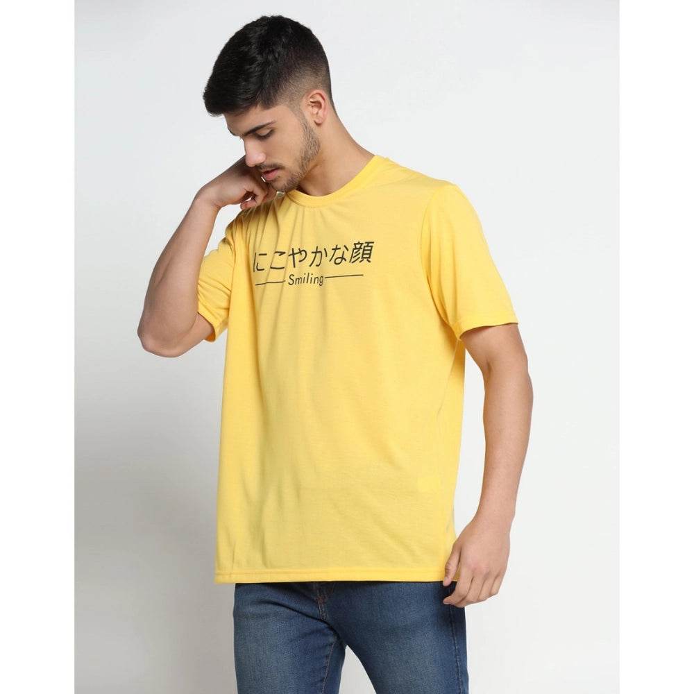 Generic Men's Casual Half Sleeve Printed Cotton Blended Round Neck T-shirt (Yellow) - MYLUXURY LANE ENTERPRISE
