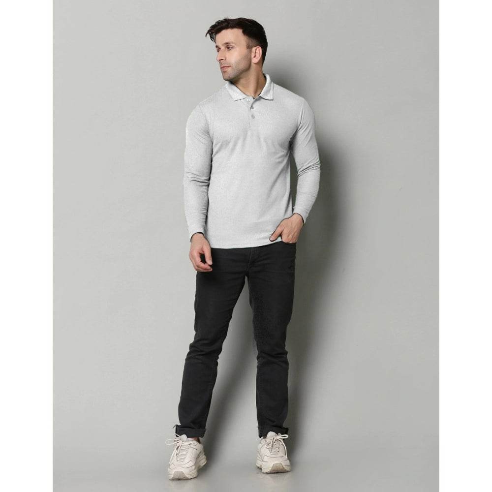 Generic Men's Casual Full Sleeve Solid Cotton Blended Polo Neck T-shirt (L.Grey) - MYLUXURY LANE ENTERPRISE