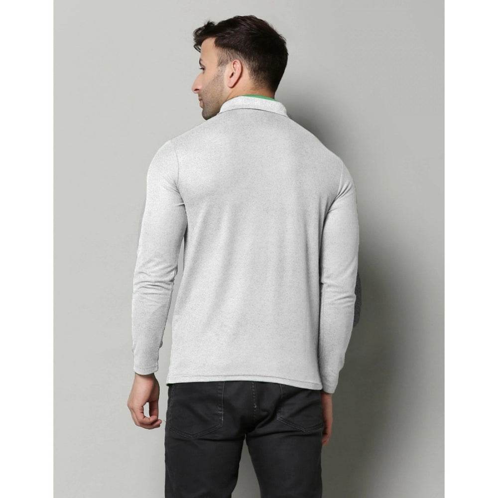 Generic Men's Casual Full Sleeve Solid Cotton Blended Polo Neck T-shirt (L.Grey) - MYLUXURY LANE ENTERPRISE