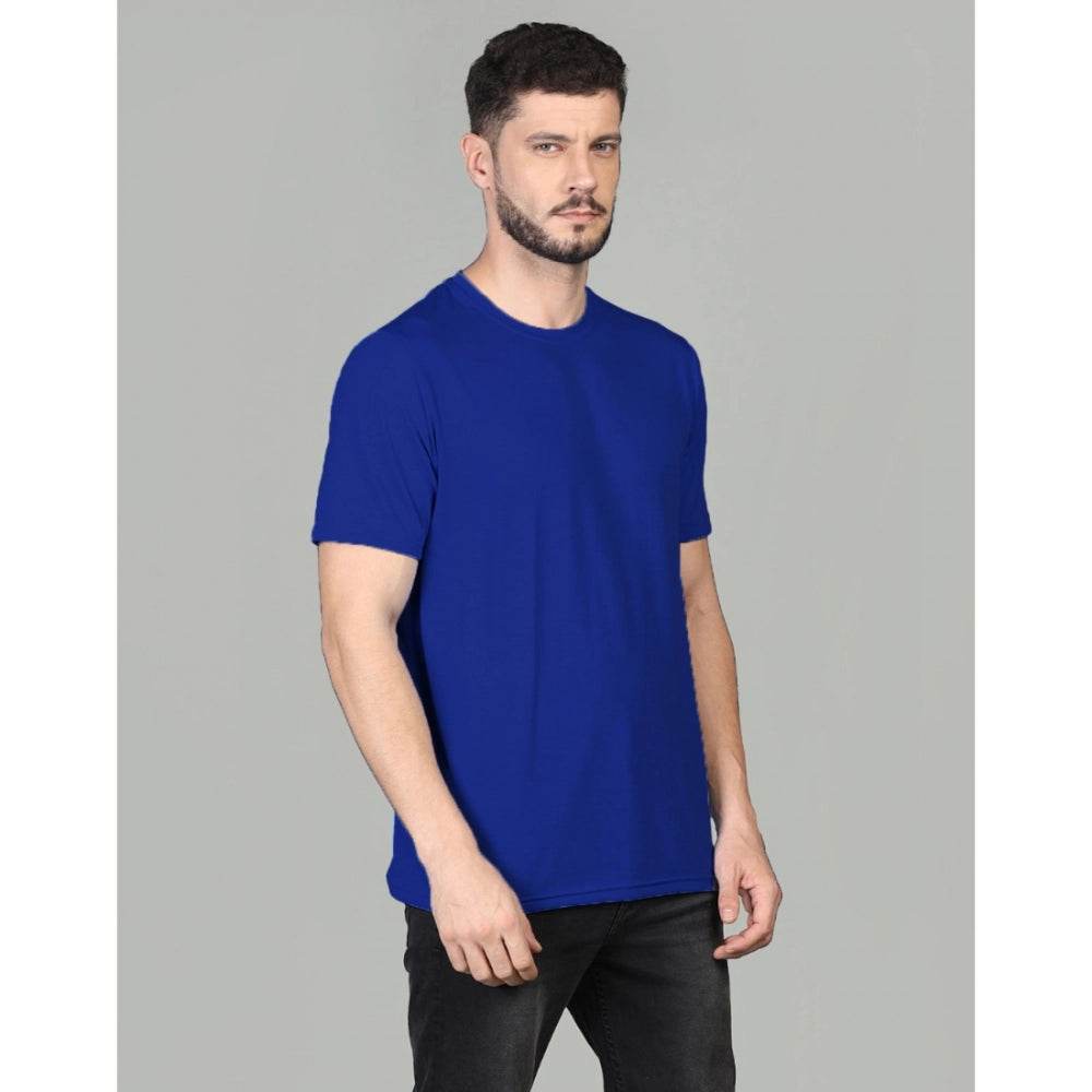 Generic Men's Casual Half Sleeve Solid Cotton Blended Round Neck T-shirt (Royal) - MYLUXURY LANE ENTERPRISE