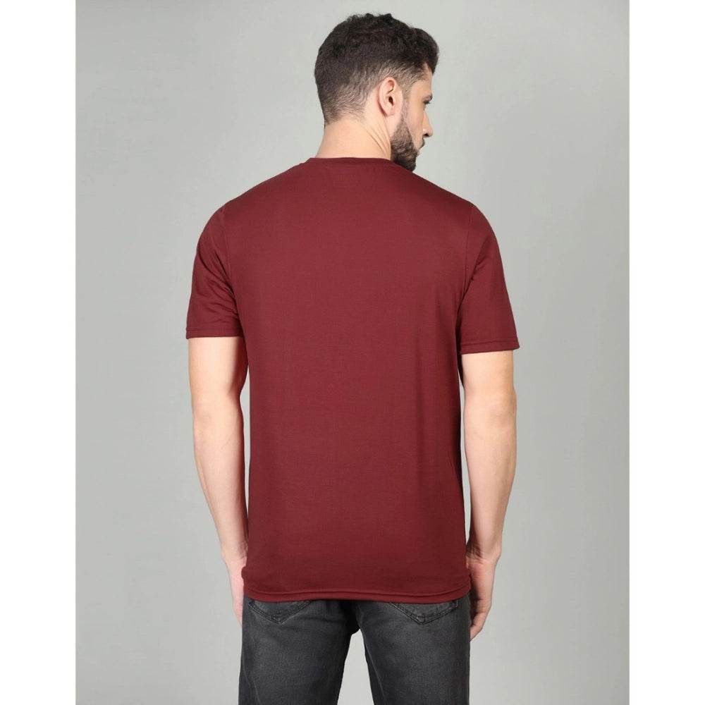 Generic Men's Casual Half Sleeve Solid Cotton Blended Round Neck T-shirt (Maroon) - MYLUXURY LANE ENTERPRISE