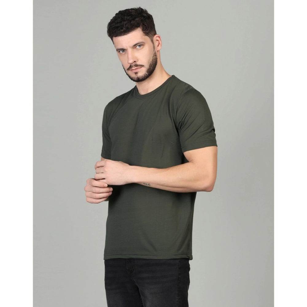 Generic Men's Casual Half Sleeve Solid Cotton Blended Round Neck T-shirt (D.Grey) - MYLUXURY LANE ENTERPRISE