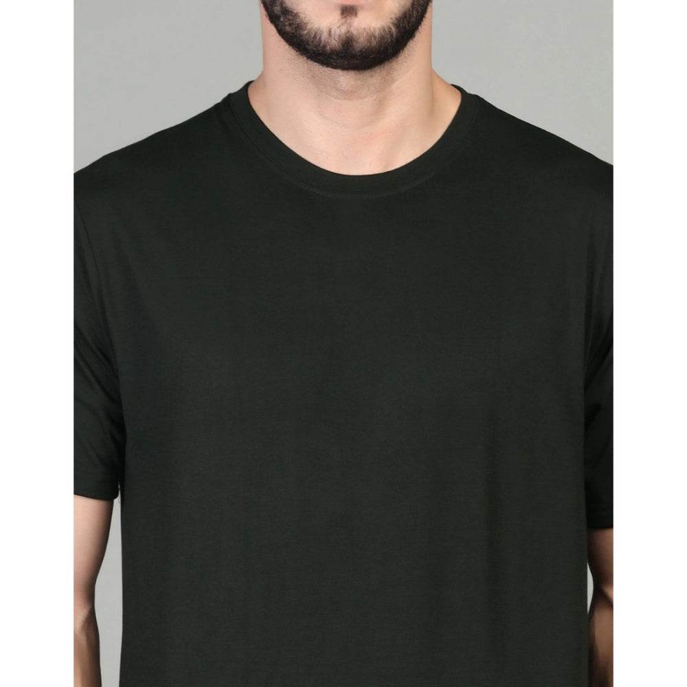 Generic Men's Casual Half Sleeve Solid Cotton Blended Round Neck T-shirt (Green) - MYLUXURY LANE ENTERPRISE
