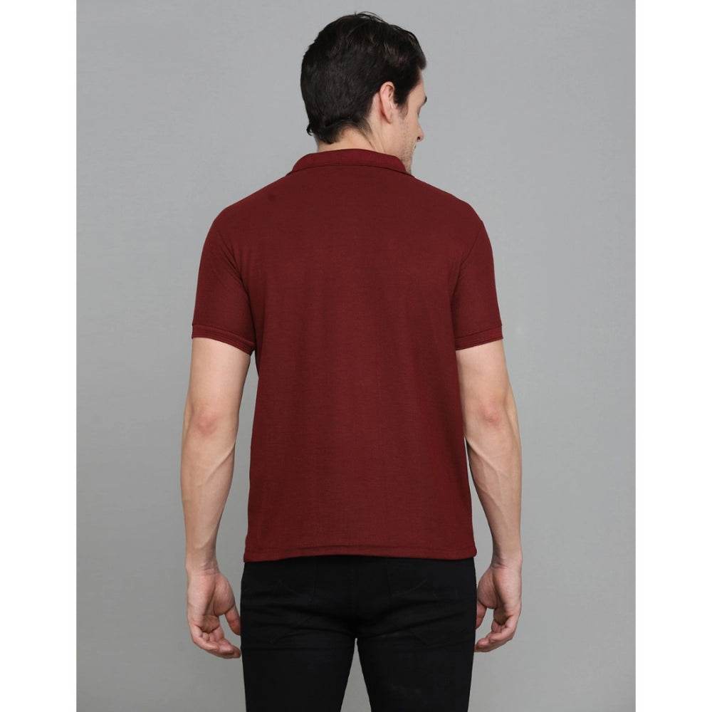 Generic Men's Casual Half Sleeve Solid Cotton Blended Polo Neck T-shirt (Maroon) - MYLUXURY LANE ENTERPRISE