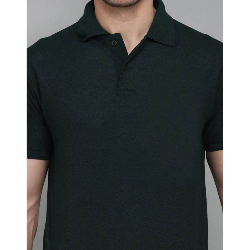 Generic Men's Casual Half Sleeve Solid Cotton Blended Polo Neck T-shirt (Green) - MYLUXURY LANE ENTERPRISE