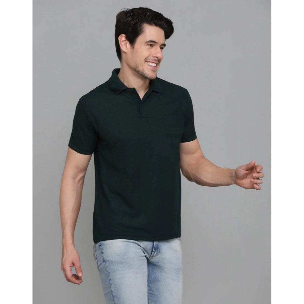Generic Men's Casual Half Sleeve Solid Cotton Blended Polo Neck T-shirt (Green) - MYLUXURY LANE ENTERPRISE