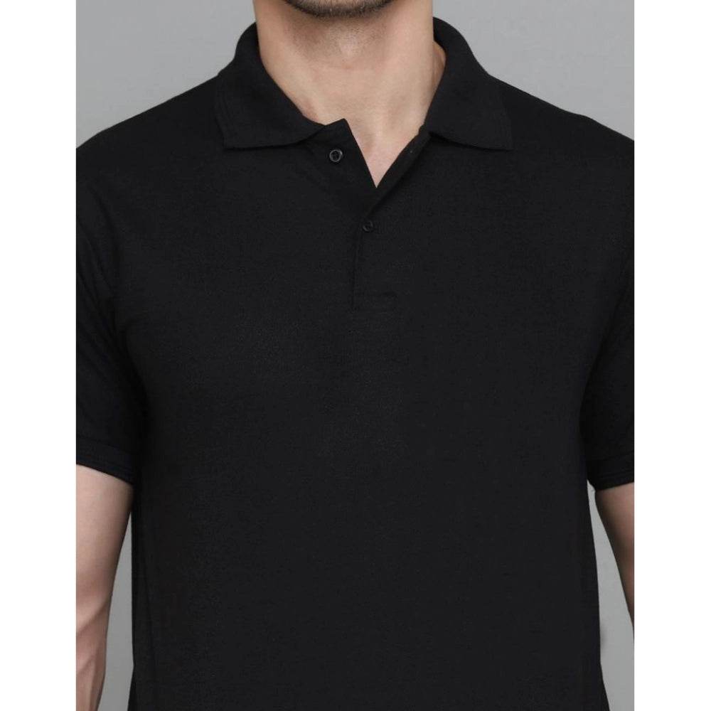 Generic Men's Casual Half Sleeve Solid Cotton Blended Polo Neck T-shirt (Black) - MYLUXURY LANE ENTERPRISE