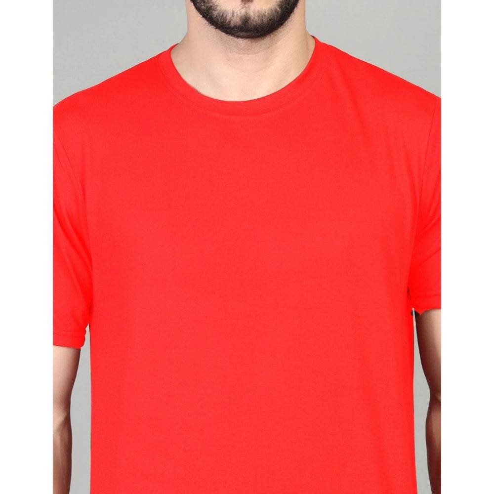 Generic Men's Casual Half Sleeve Solid Cotton Blended Round Neck T-shirt (Red) - MYLUXURY LANE ENTERPRISE