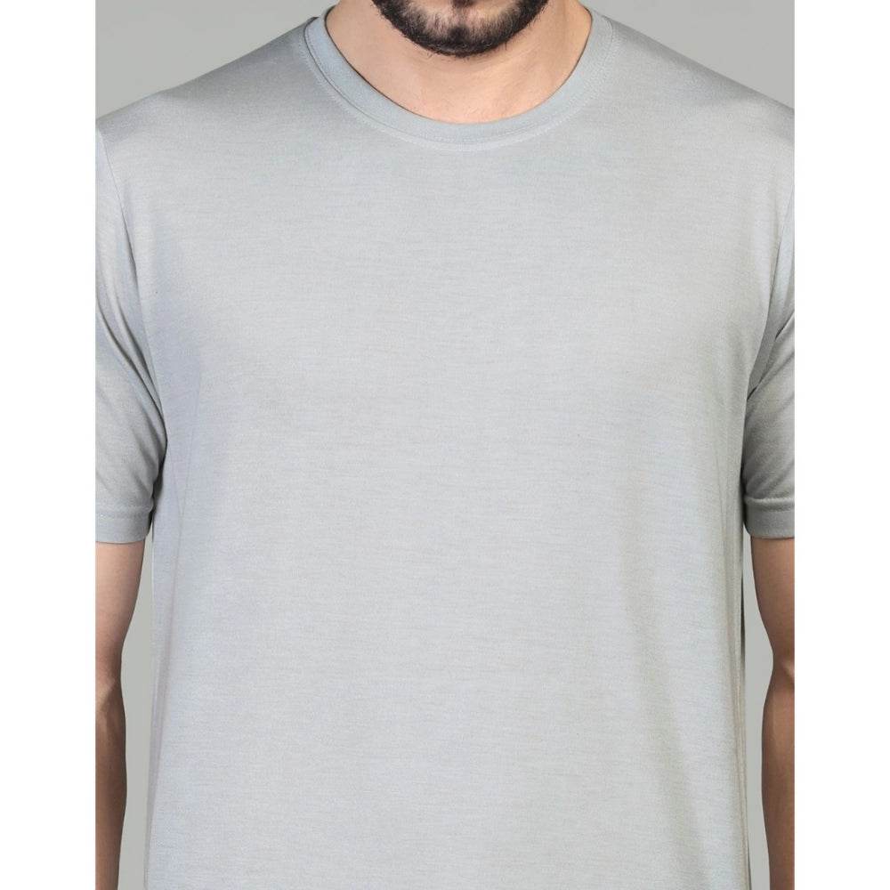 Generic Men's Casual Half Sleeve Solid Cotton Blended Round Neck T-shirt (Grey) - MYLUXURY LANE ENTERPRISE