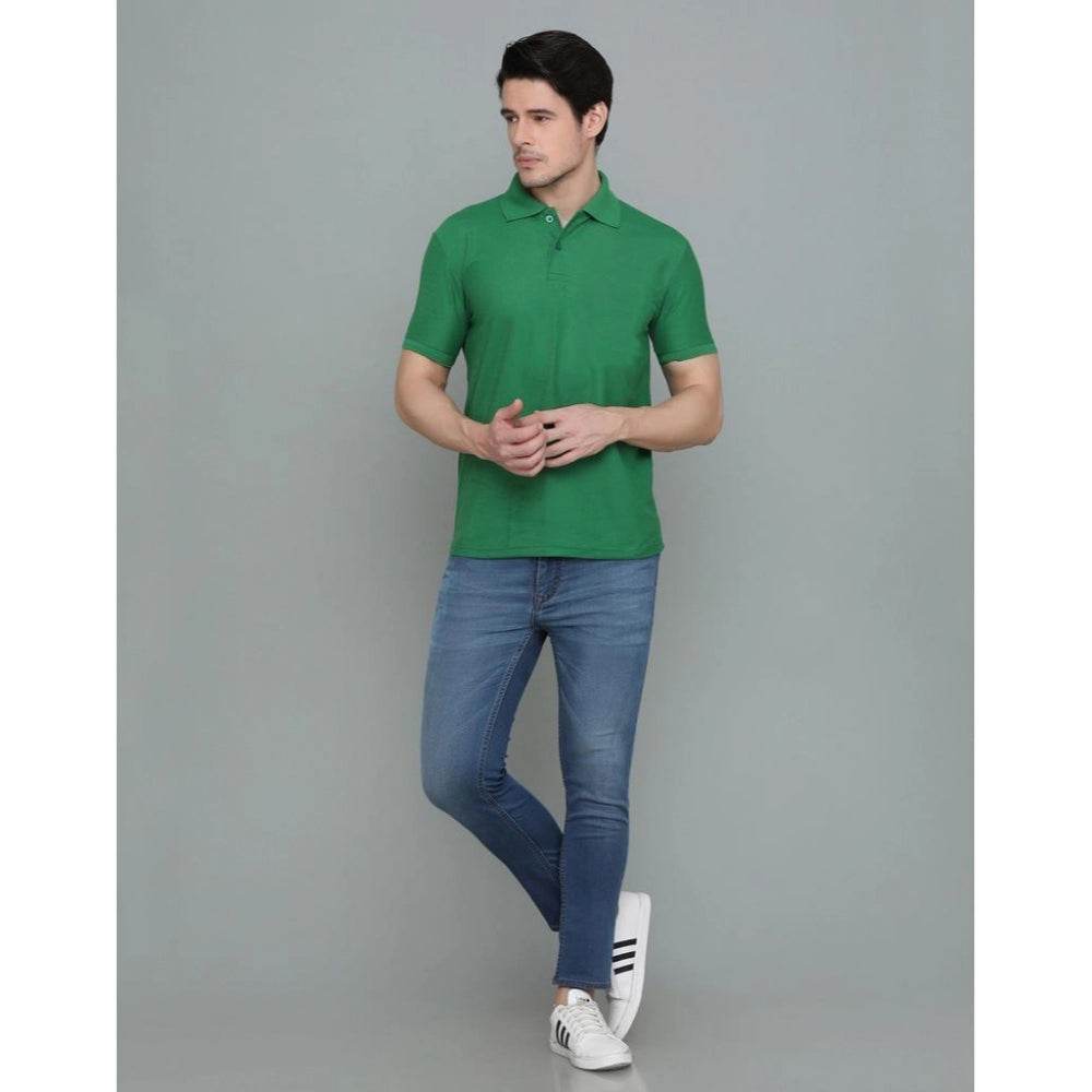 Generic Men's Casual Half Sleeve Solid Cotton Blended Polo Neck T-shirt (Green) - MYLUXURY LANE ENTERPRISE