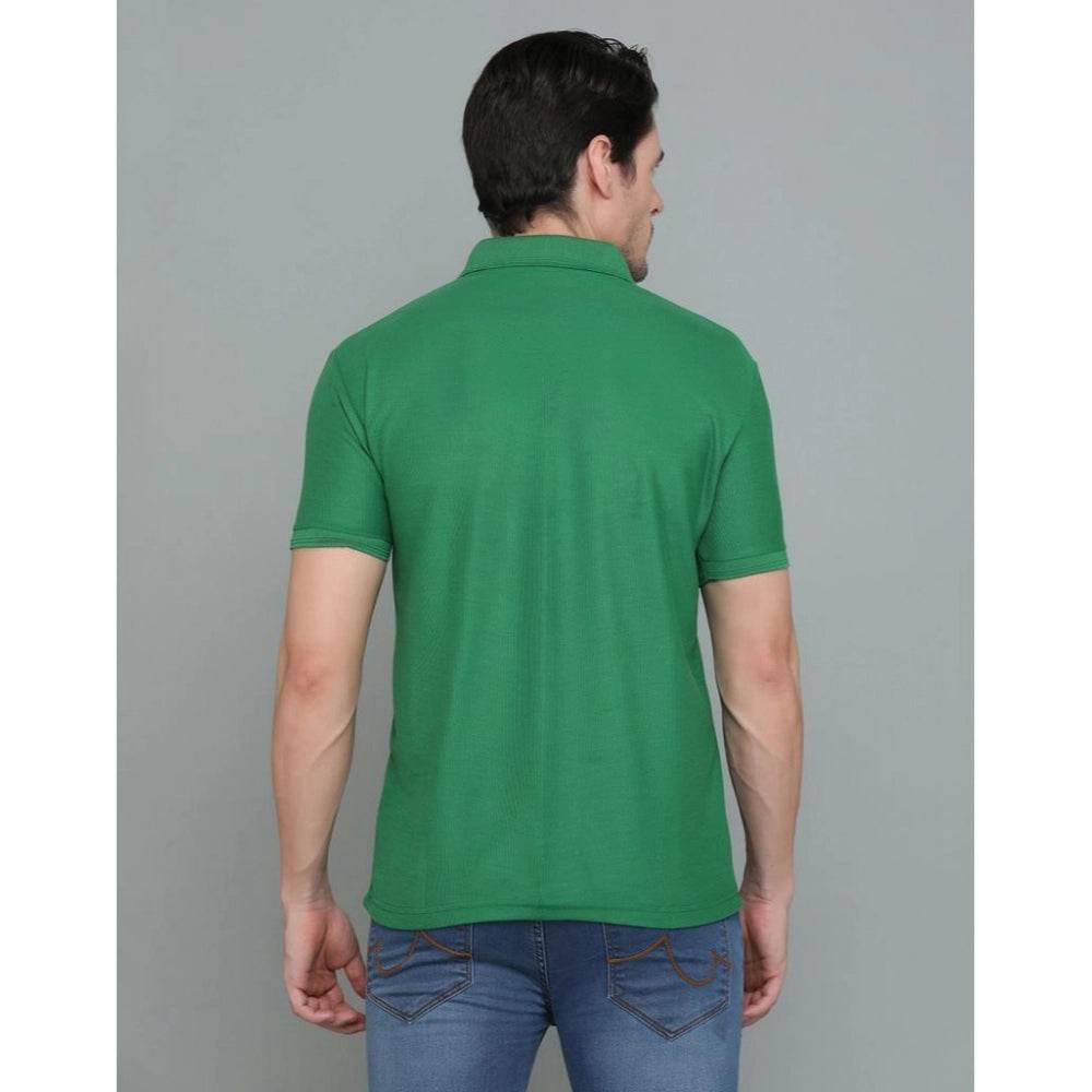 Generic Men's Casual Half Sleeve Solid Cotton Blended Polo Neck T-shirt (Green) - MYLUXURY LANE ENTERPRISE