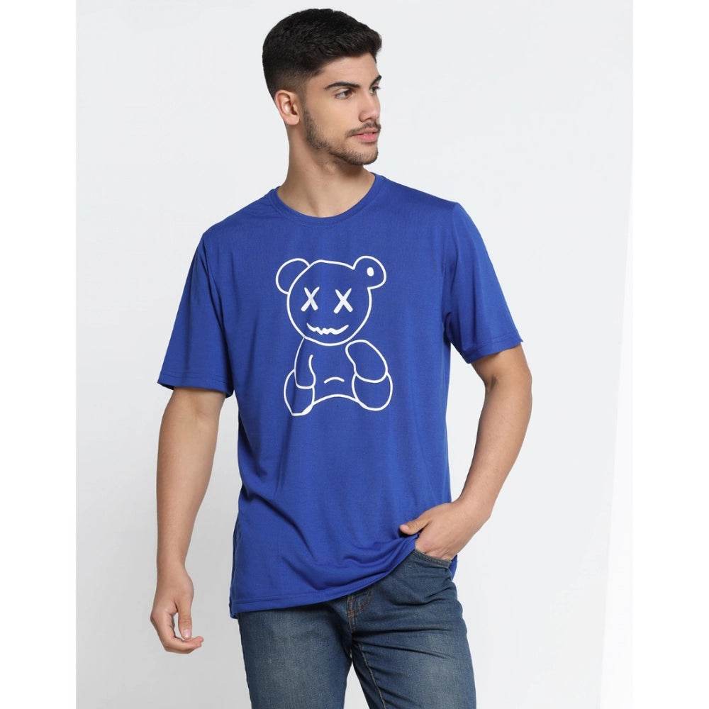 Generic Men's Casual Half Sleeve Printed Cotton Blended Round Neck T-shirt (Royal) - MYLUXURY LANE ENTERPRISE