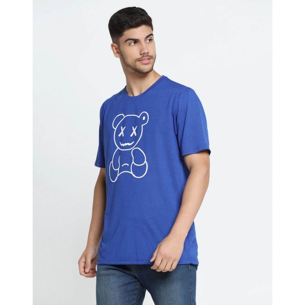 Generic Men's Casual Half Sleeve Printed Cotton Blended Round Neck T-shirt (Royal) - MYLUXURY LANE ENTERPRISE