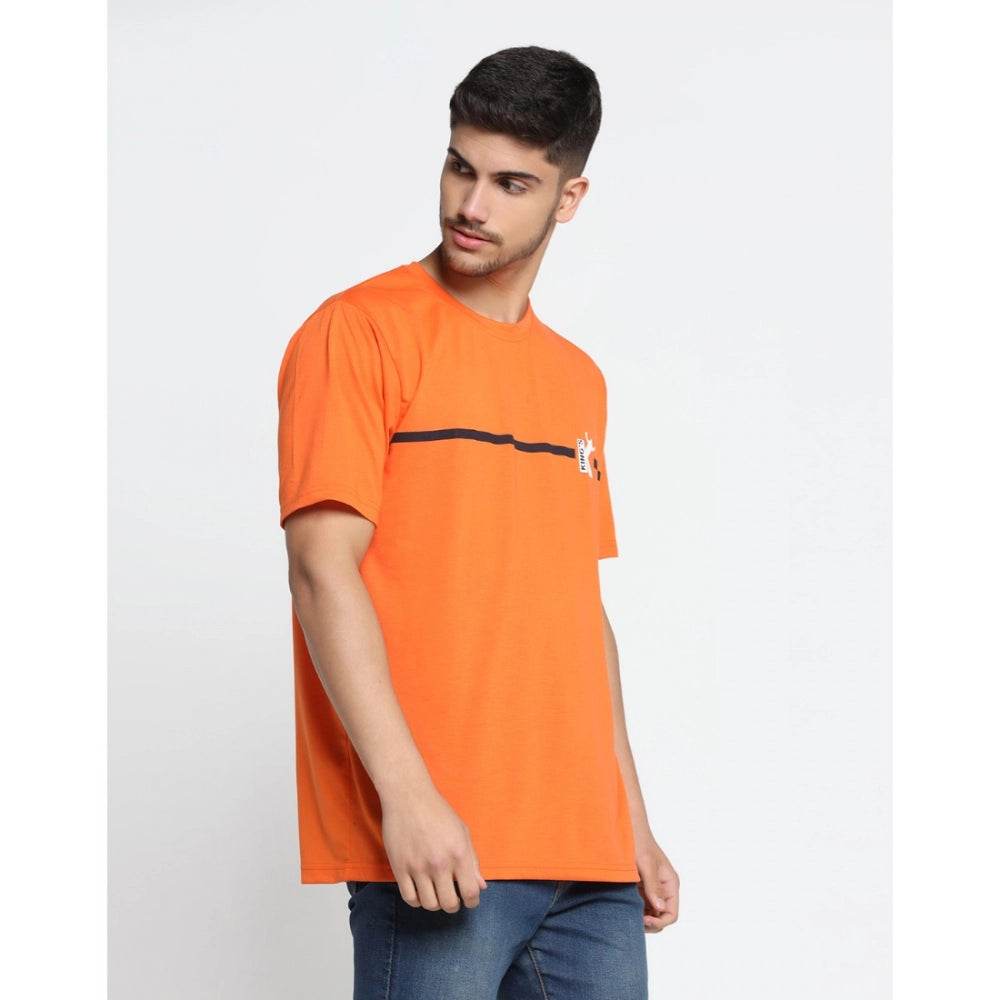 Generic Men's Casual Half Sleeve Printed Cotton Blended Round Neck T-shirt (Orange) - MYLUXURY LANE ENTERPRISE