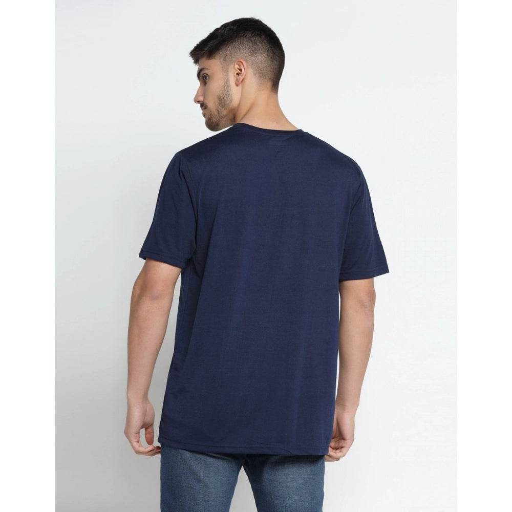 Generic Men's Casual Half Sleeve Printed Cotton Blended Round Neck T-shirt (Navy) - MYLUXURY LANE ENTERPRISE