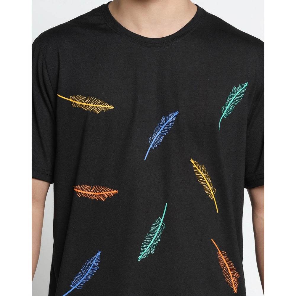 Generic Men's Casual Half Sleeve Printed Cotton Blended Round Neck T-shirt (Black) - MYLUXURY LANE ENTERPRISE