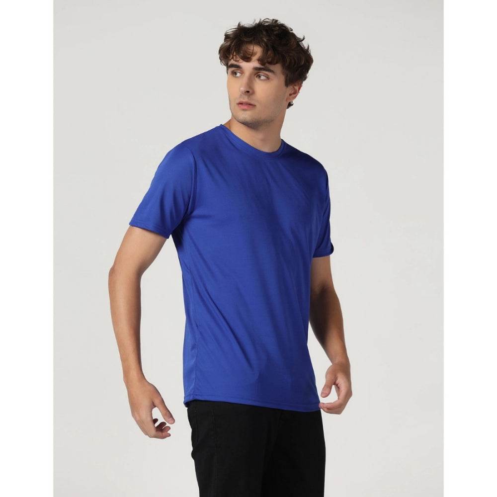 Generic Men's Casual Half Sleeve Solid Polyester Round Neck T-shirt (Royal) - MYLUXURY LANE ENTERPRISE