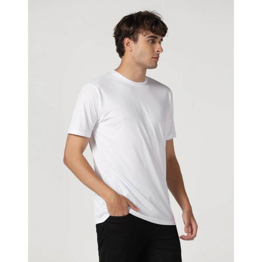 Generic Men's Casual Half Sleeve Solid Polyester Round Neck T-shirt (White) - MYLUXURY LANE ENTERPRISE