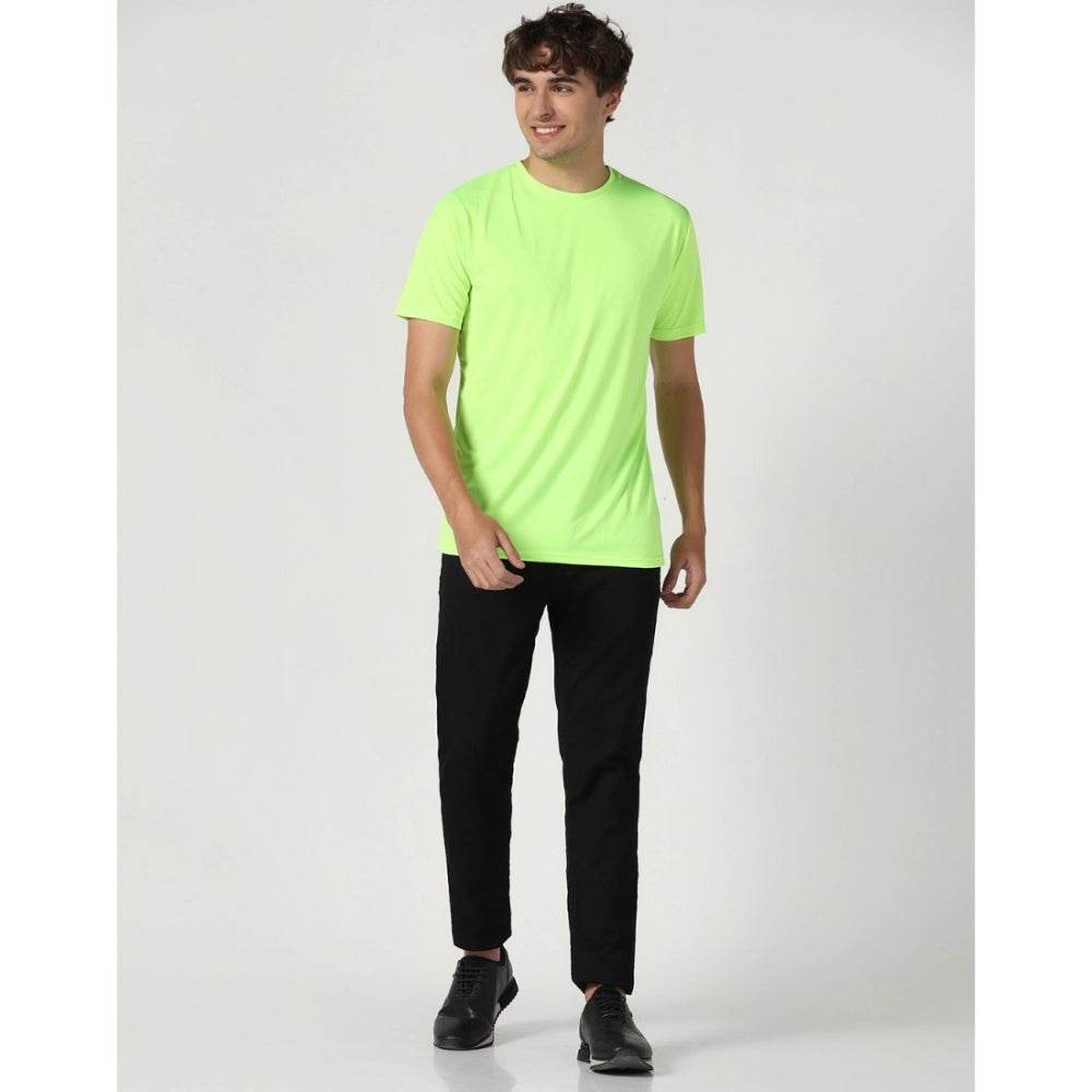 Generic Men's Casual Half Sleeve Solid Polyester Round Neck T-shirt (Neon) - MYLUXURY LANE ENTERPRISE