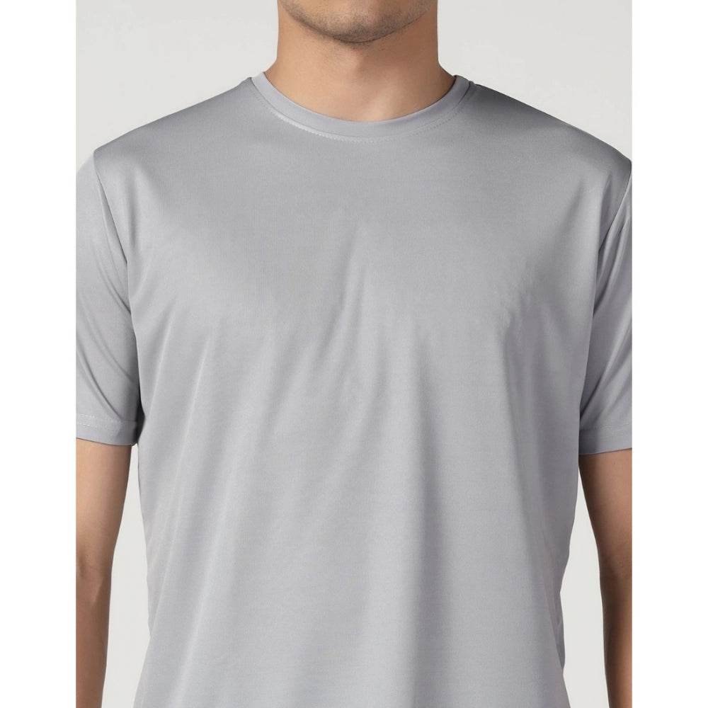 Generic Men's Casual Half Sleeve Solid Polyester Round Neck T-shirt (Lgrey) - MYLUXURY LANE ENTERPRISE