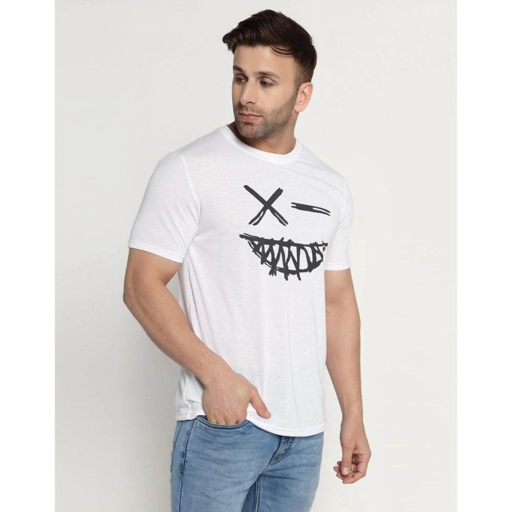Generic Men's Casual Half Sleeve Printed Cotton Blended Round Neck T-shirt (White) - MYLUXURY LANE ENTERPRISE