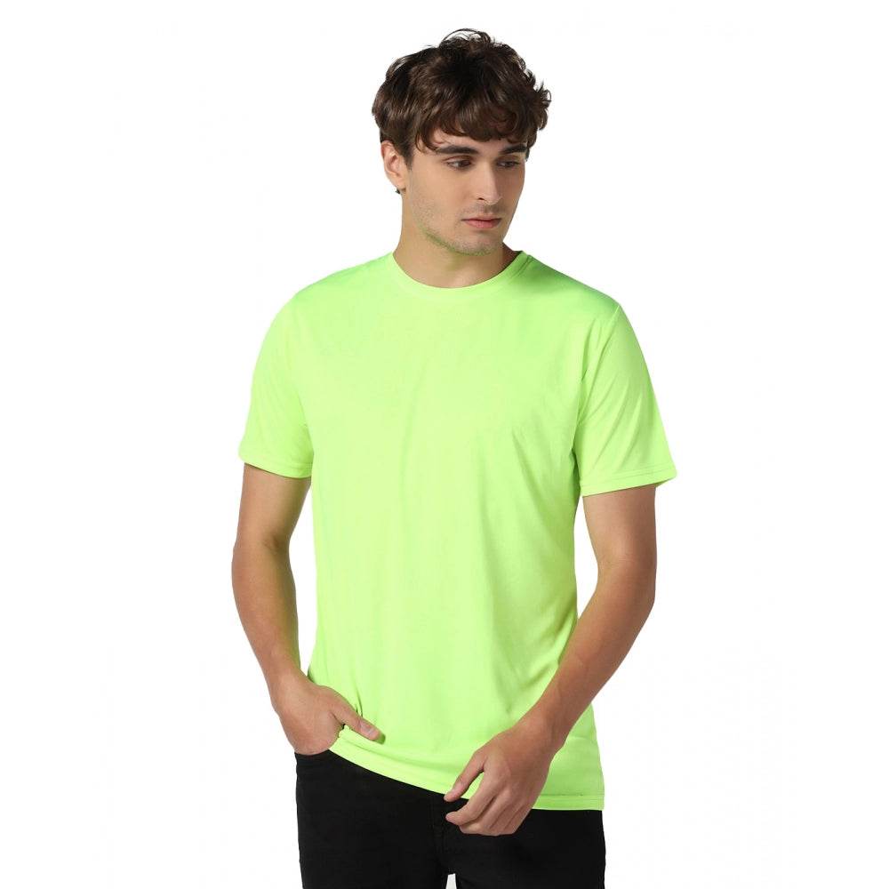 Generic Men's Casual Half Sleeve Solid Polyester Round Neck T-shirt (Neon) - MYLUXURY LANE ENTERPRISE
